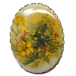 Vintage Oval Floral Flowers Pin Brooch 1.75" Tall